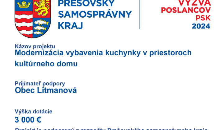 Projekt - Modernizácia vybavenia kuchynky v priestoroch kultúrneho domu